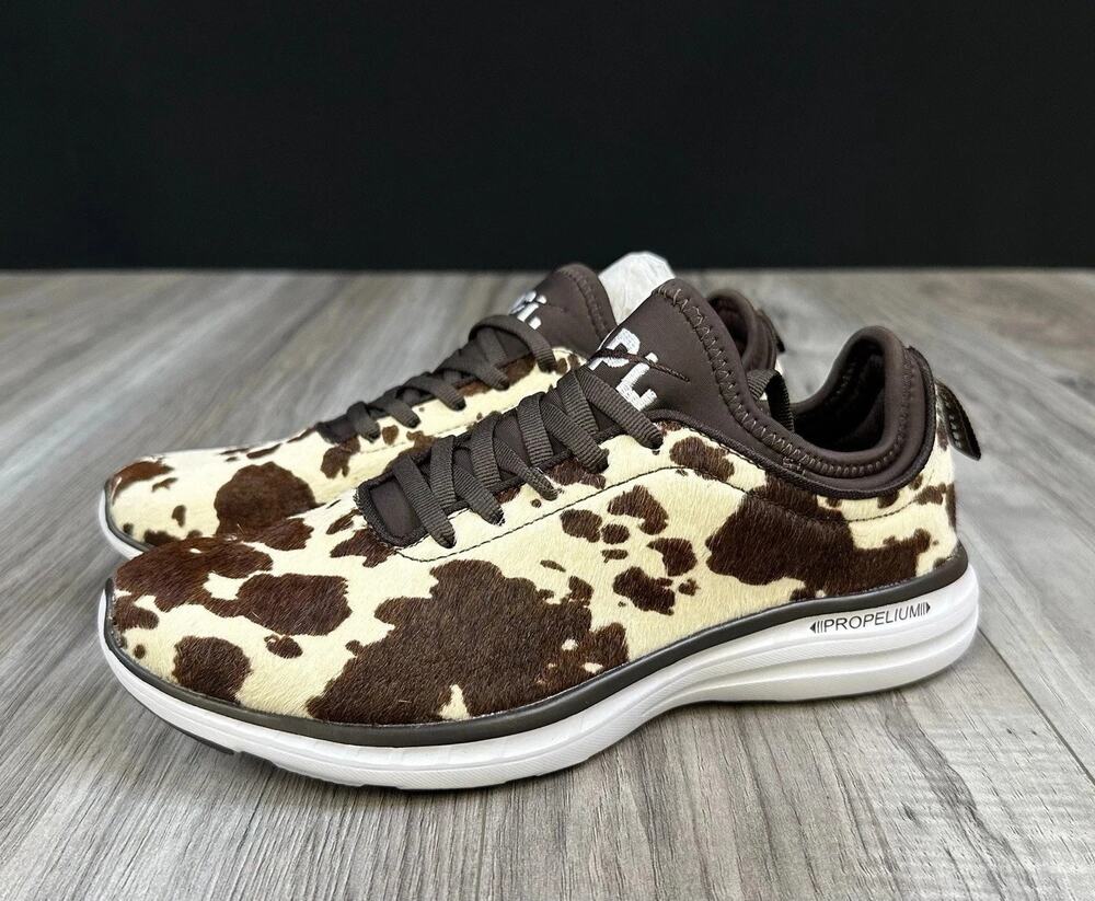 APL Iconic Phantom Cow Hair Print Sneakers Deep Brown White Womens Size 7 NEW